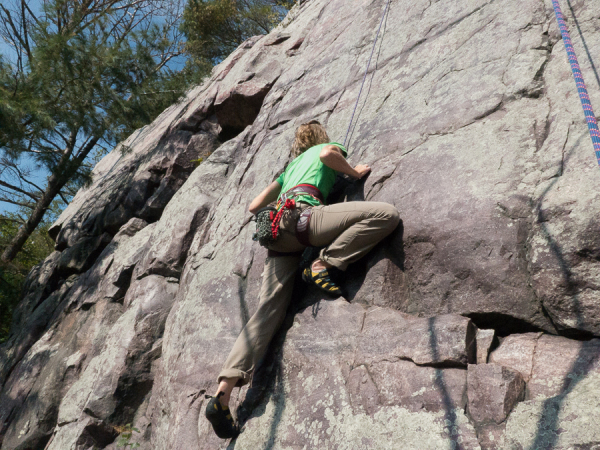 Jodie Hirsch at Devil's Lake State Park, climbing Just another Pretty Face (5.10a)